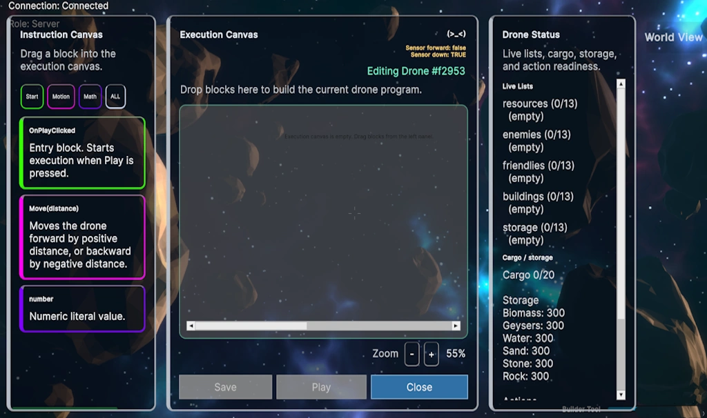 Worker-drone block programming interface